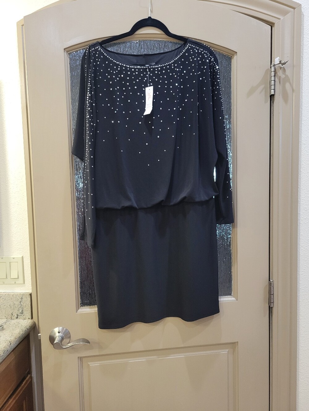 White House Black Market Black Long-Sleeve Embellished Cocktail Dress